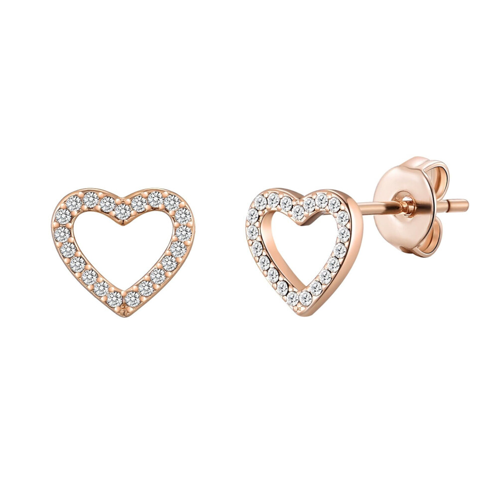 Rose Gold Plated Open Heart Earrings Created with Swarovski Crystals