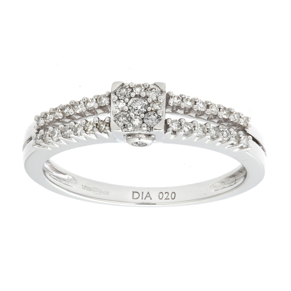(S) Jewelco London 9ct White Gold Diamond Cluster With Diamond Shoulders Ladies Ring