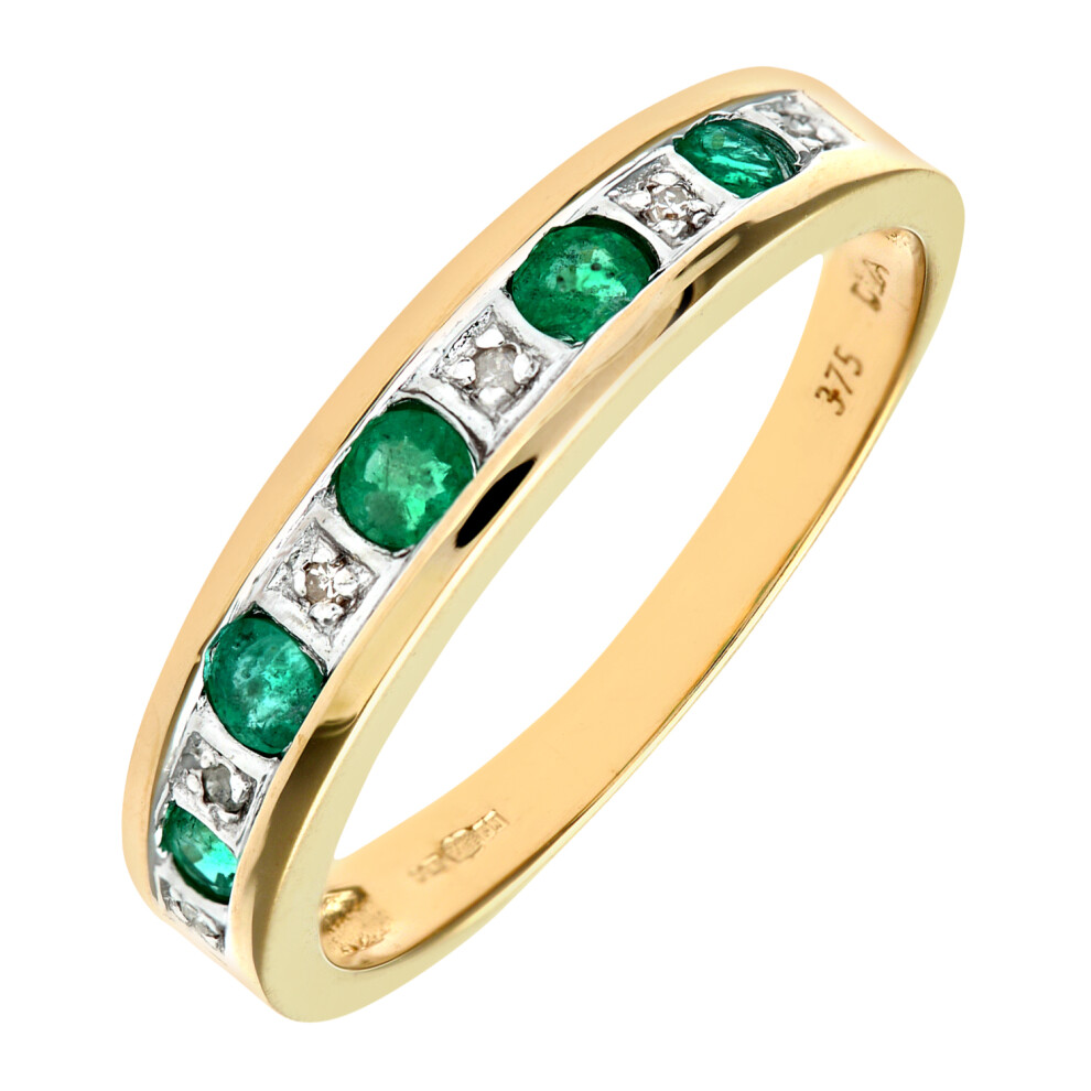 (S) Jewelco London 9ct Yellow Gold Emerald & Diamond Eternity Ring - Image 2