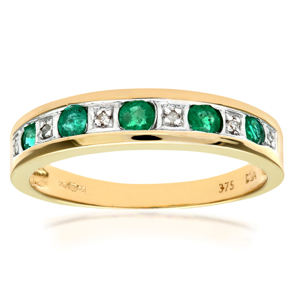 (S) Jewelco London 9ct Yellow Gold Emerald & Diamond Eternity Ring