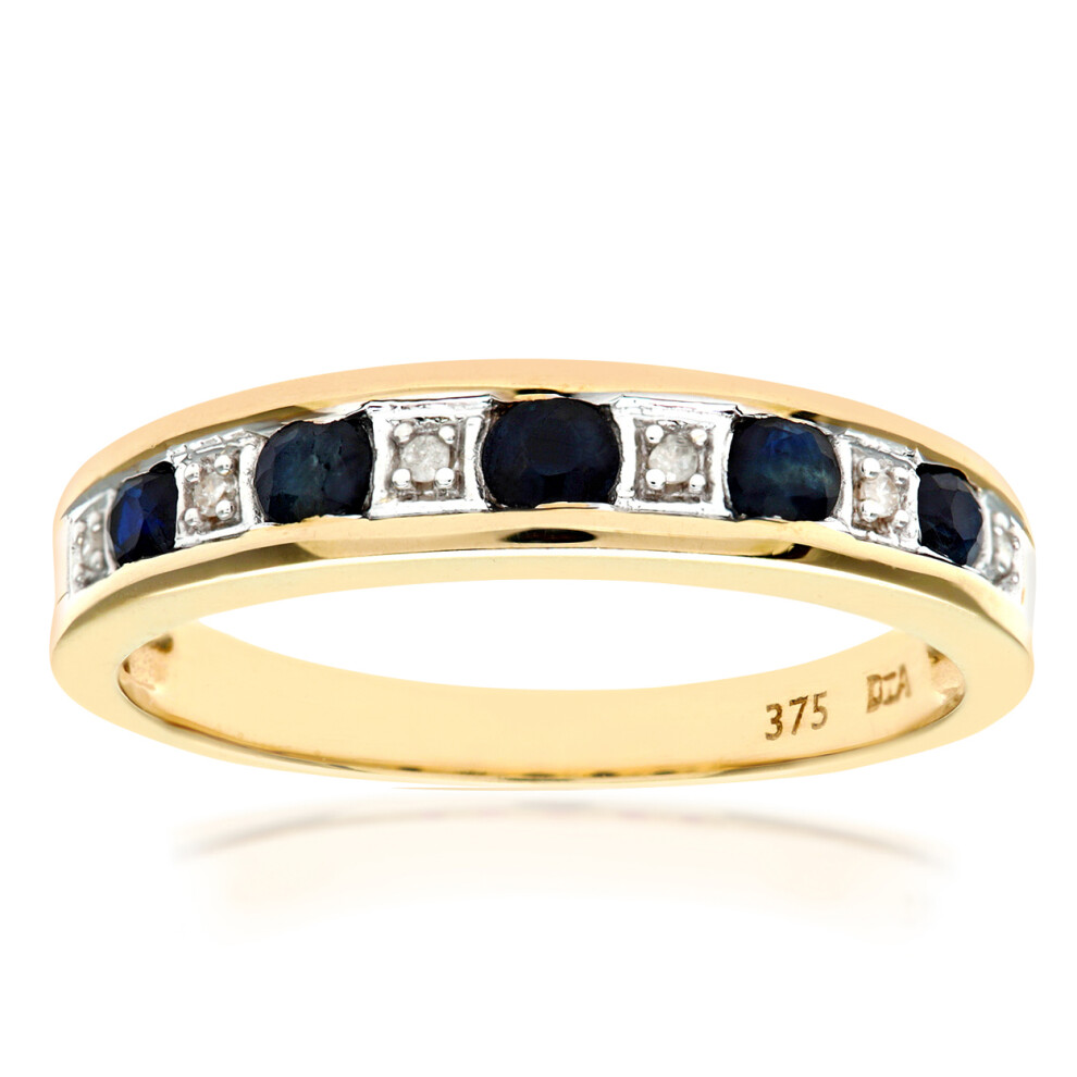 (S) Jewelco London 9ct Yellow Gold Sapphire & Diamond Eternity Ring