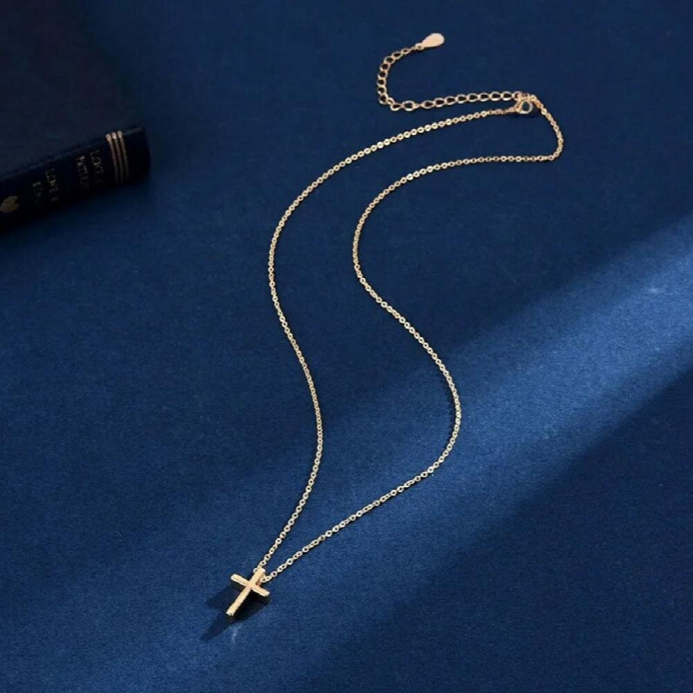S925 Sterling Silver Personality Glossy Cross Necklace Ladies And Versatile Pendant Chain NecklacePANJBJ - Image 4