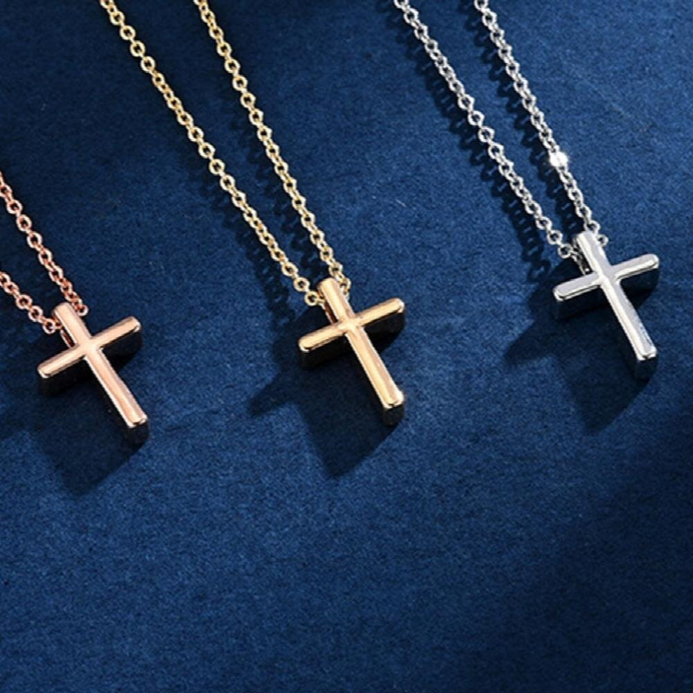 S925 Sterling Silver Personality Glossy Cross Necklace Ladies And Versatile Pendant Chain NecklacePANJBJ - Image 6