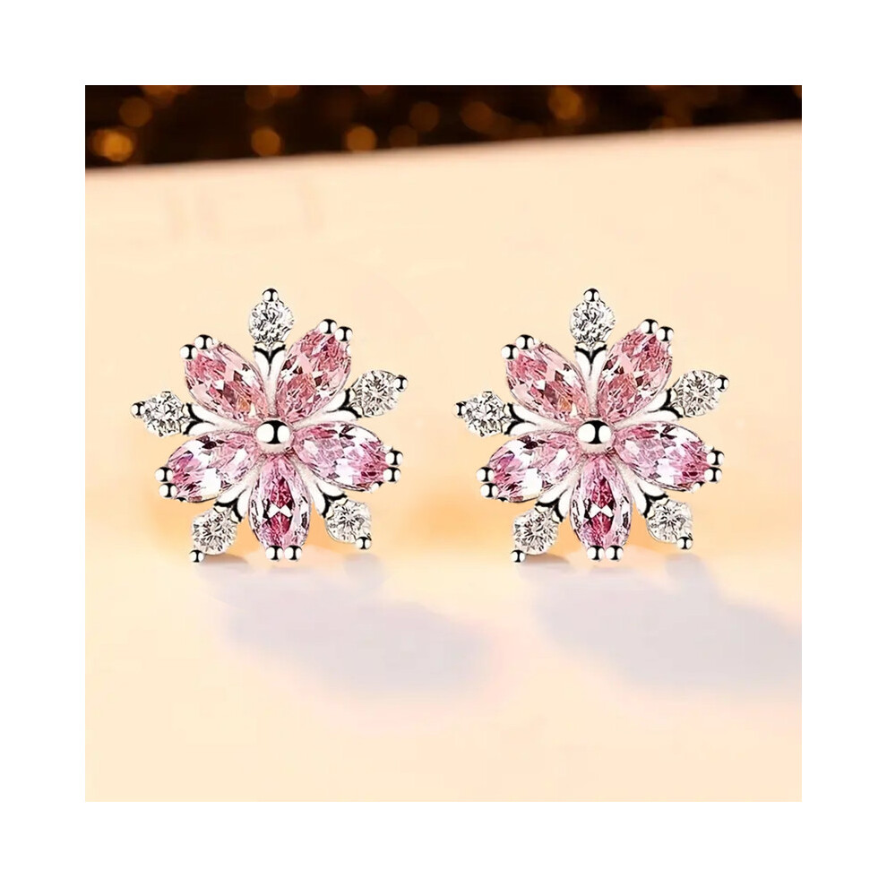 Sakura Zircon Stud Earrings For Women Delicate Jewelry For Women Gift Birthday