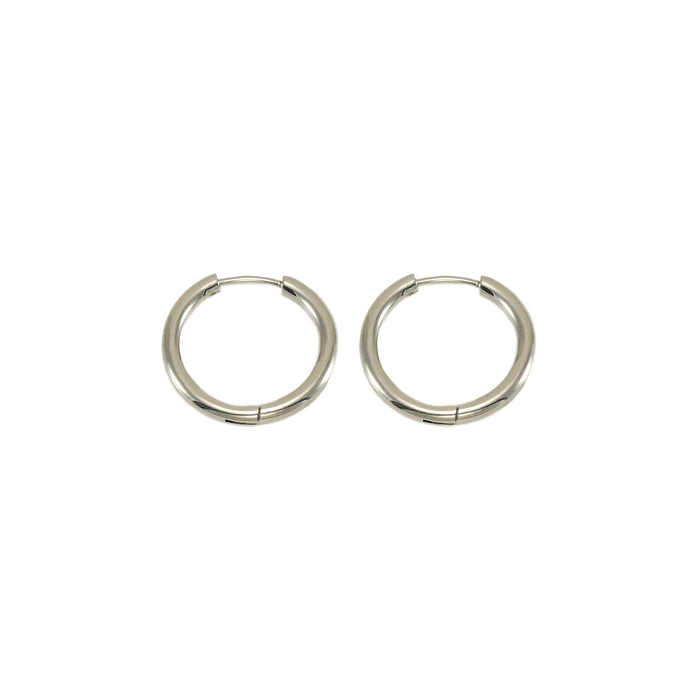 (Silver, 20mm) Steel Stainless Unisex Round Ear Buckle Multiple Sizes Solid Color Earrings