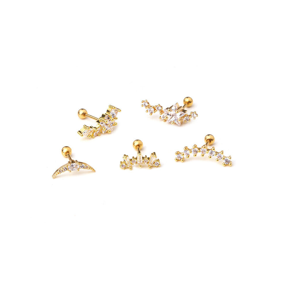 (silver-5) Rose Curved Cz Cartilage Stud Helix Rook Conch Screw Back Earring 10g Stainless Steel Ear Piercing Jewelry - Image 2