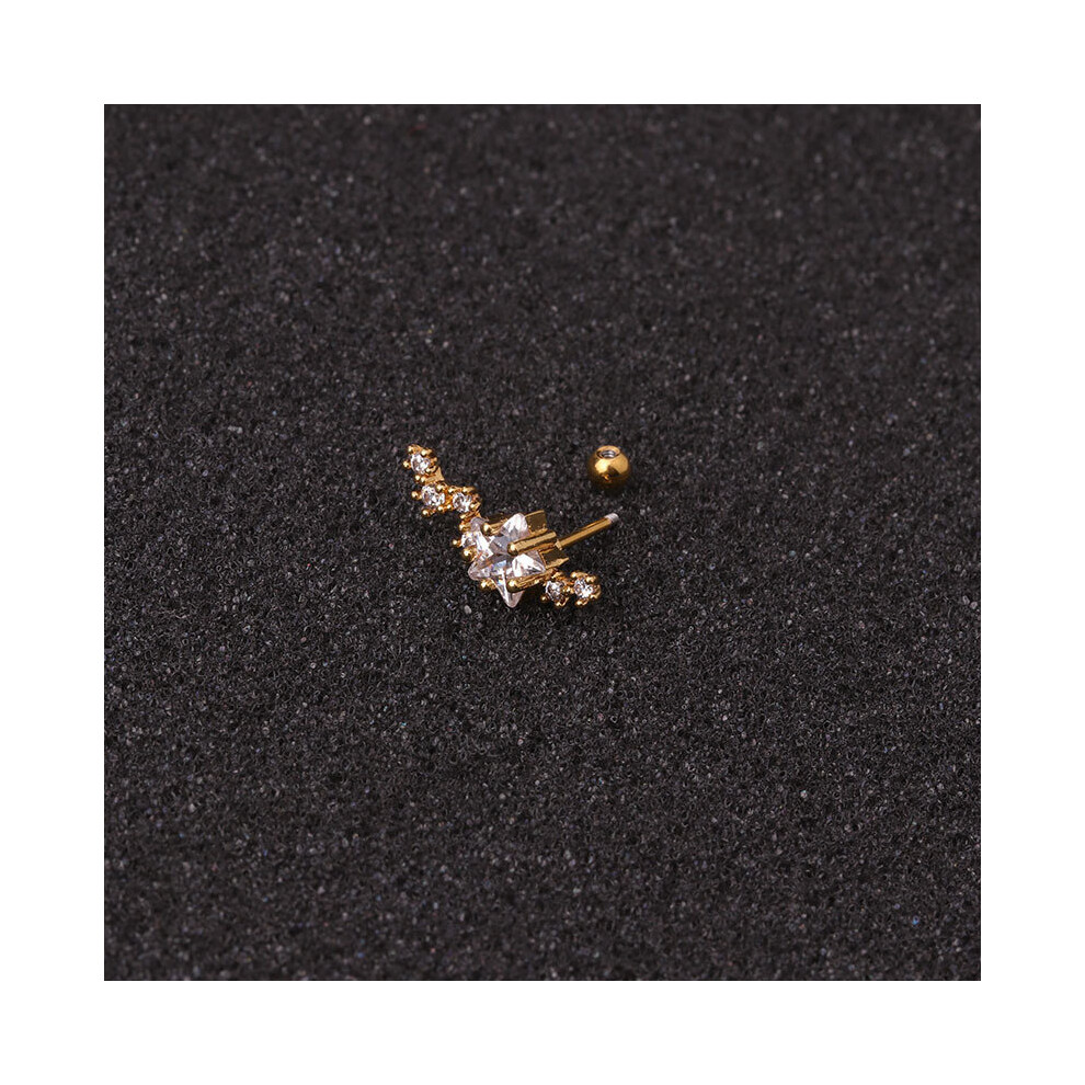 (silver-5) Rose Curved Cz Cartilage Stud Helix Rook Conch Screw Back Earring 10g Stainless Steel Ear Piercing Jewelry - Image 3