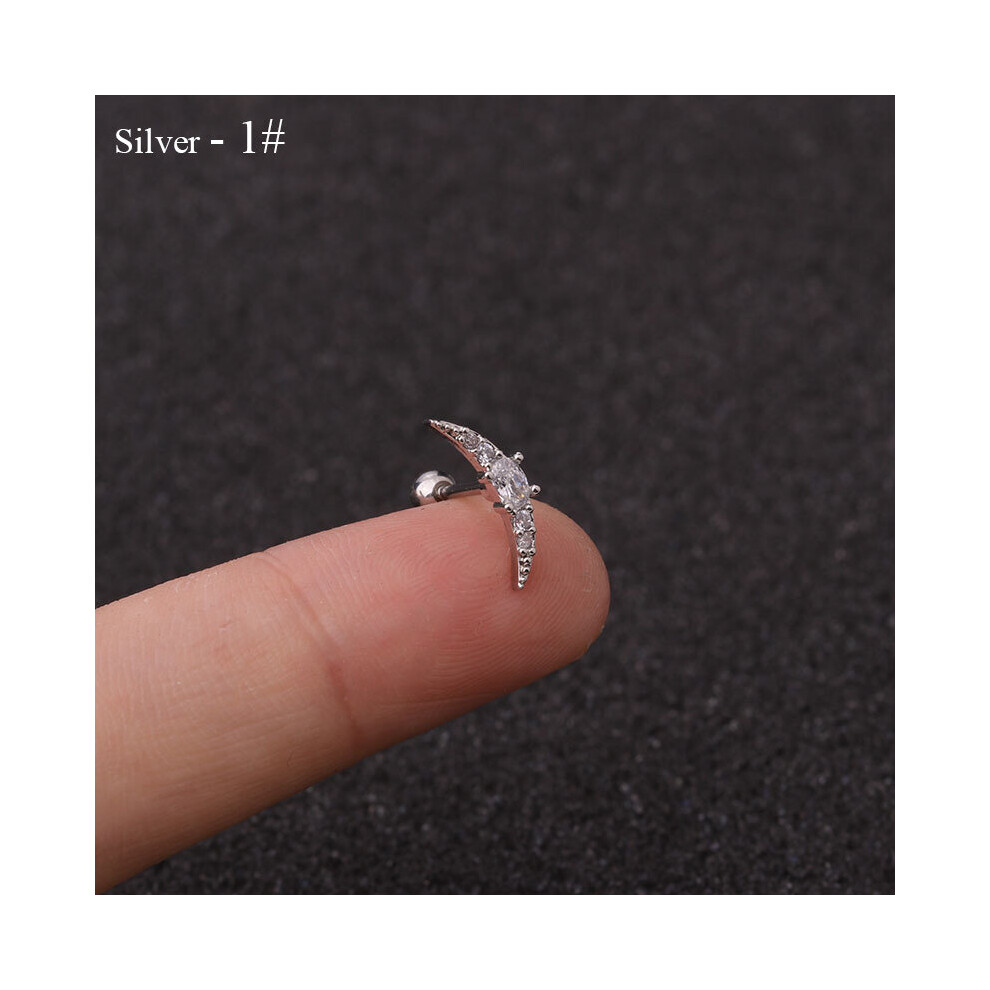 (silver-5) Rose Curved Cz Cartilage Stud Helix Rook Conch Screw Back Earring 10g Stainless Steel Ear Piercing Jewelry - Image 4