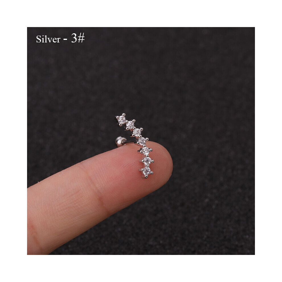 (silver-5) Rose Curved Cz Cartilage Stud Helix Rook Conch Screw Back Earring 10g Stainless Steel Ear Piercing Jewelry - Image 6