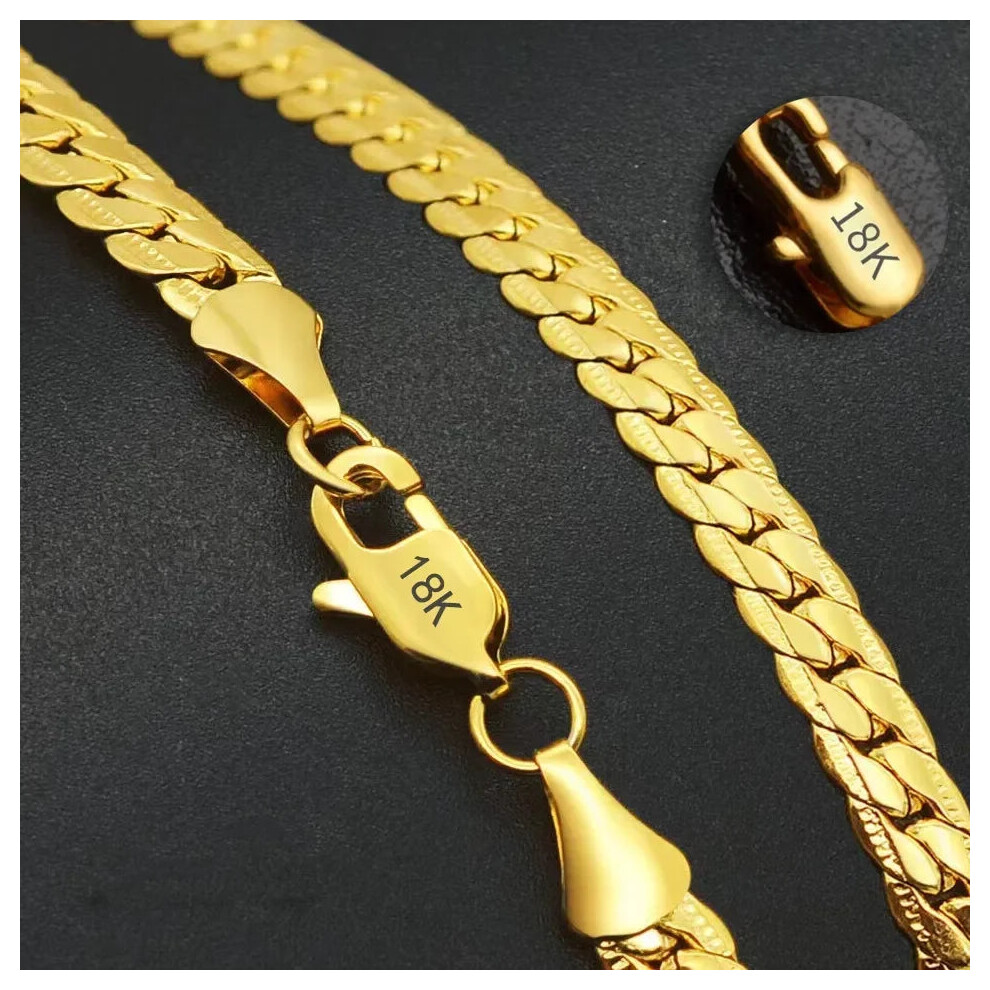 (Silver, 60cm 24inches) 925 Sterling Silver 5MM 18K Gold Full Sideways Figaro Chain Unisex Necklace - Image 2