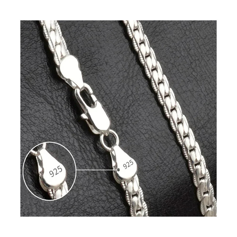 (Silver, 60cm 24inches) 925 Sterling Silver 5MM 18K Gold Full Sideways Figaro Chain Unisex Necklace - Image 3
