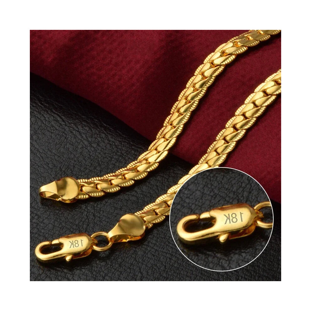 (Silver, 60cm 24inches) 925 Sterling Silver 5MM 18K Gold Full Sideways Figaro Chain Unisex Necklace - Image 4