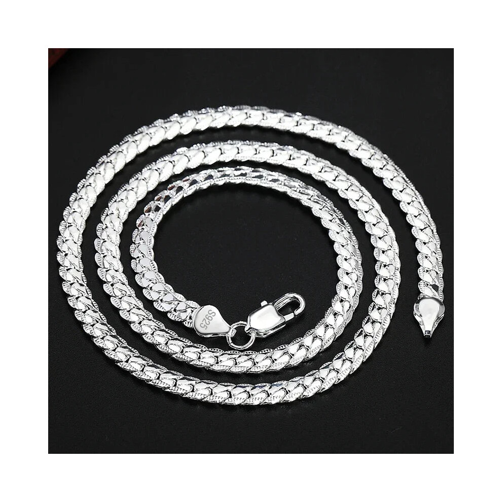 (Silver, 60cm 24inches) 925 Sterling Silver 5MM 18K Gold Full Sideways Figaro Chain Unisex Necklace - Image 5