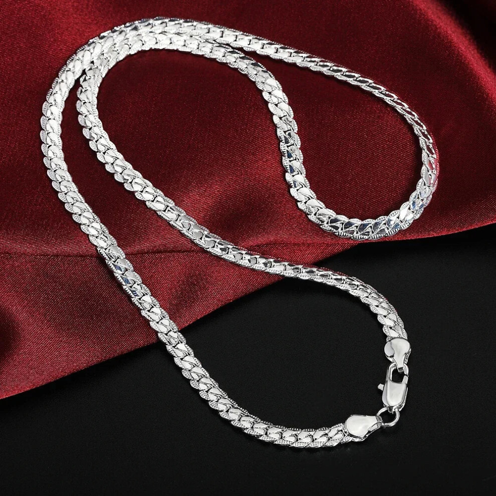 (Silver, 60cm 24inches) 925 Sterling Silver 5MM 18K Gold Full Sideways Figaro Chain Unisex Necklace - Image 7