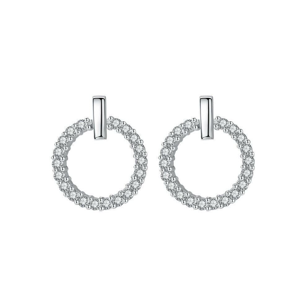 (Silver) 925 Silver Gold Rose Gold Crystal Zircon Circle Stud Drop Women Girls Earrings