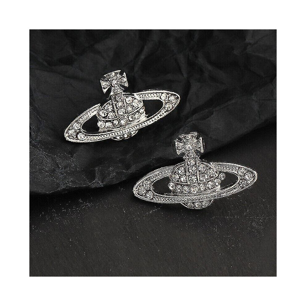 (Silver) Crystal Saturn Heart Orb Drop Dangle Stud Earrings Rhinestone Silver Gold
