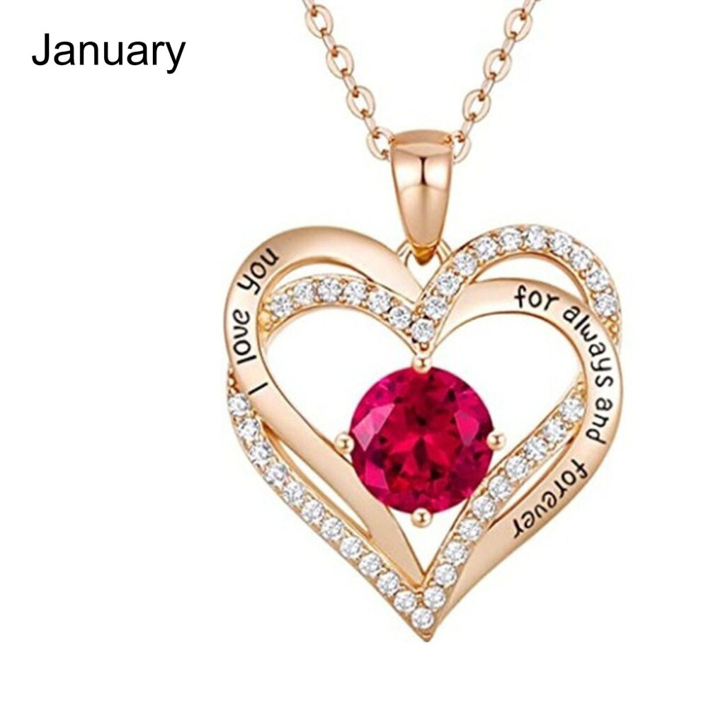 (Silver, February) Simple Double Heart Pendant Alloy I Love You Birthstone Women Clavicle Necklace for Valentine Day - Image 5