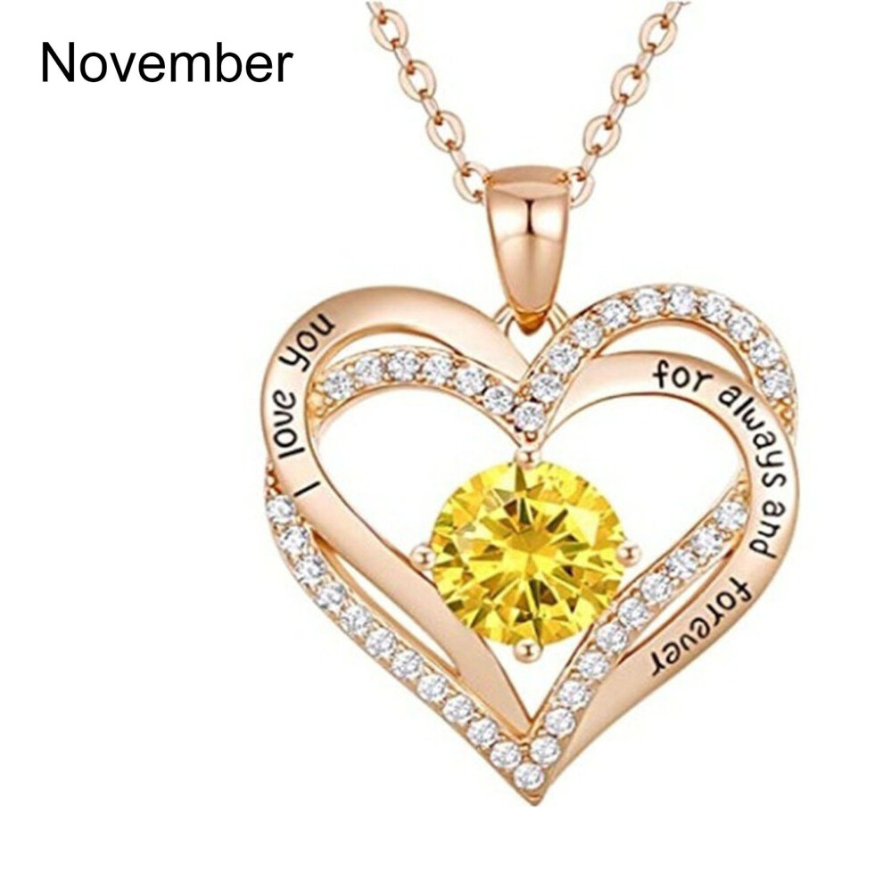 (Silver, February) Simple Double Heart Pendant Alloy I Love You Birthstone Women Clavicle Necklace for Valentine Day - Image 6