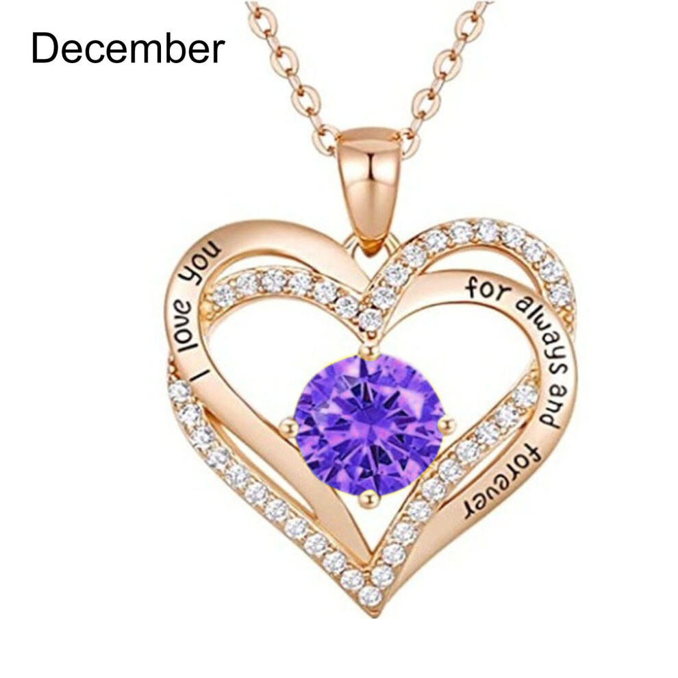 (Silver, February) Simple Double Heart Pendant Alloy I Love You Birthstone Women Clavicle Necklace for Valentine Day - Image 7