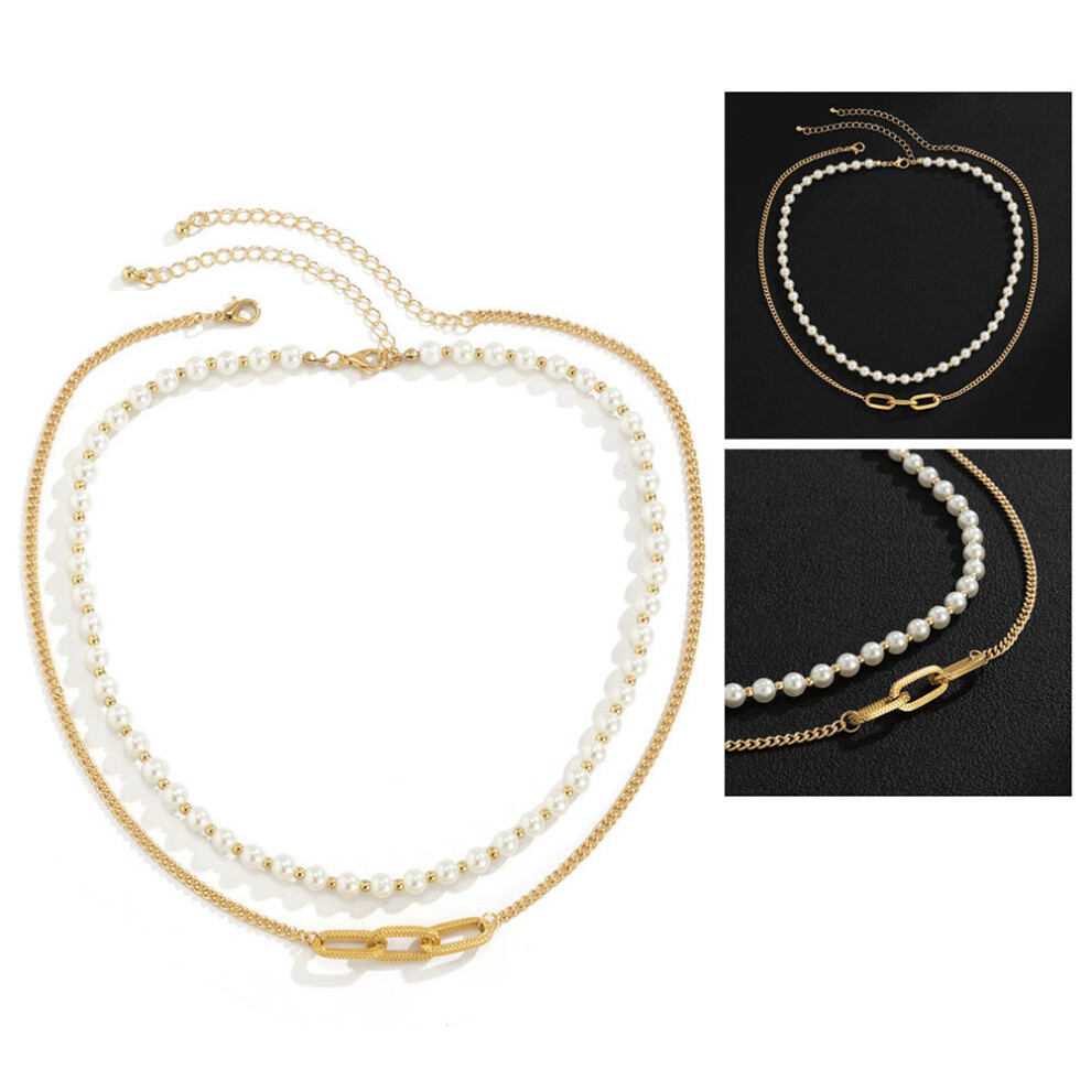 (silver) Geometric Imitation Pearl Necklace Hip Hop Style - Image 2