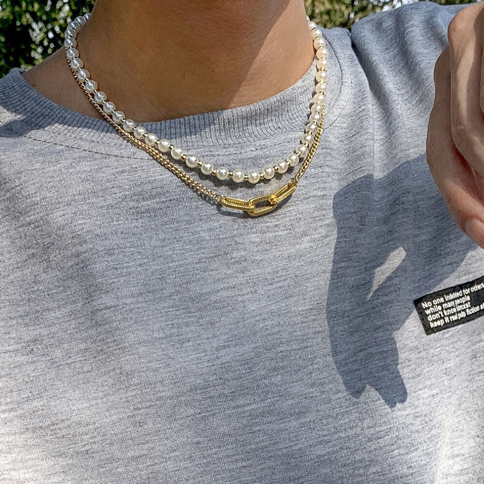 (silver) Geometric Imitation Pearl Necklace Hip Hop Style - Image 4