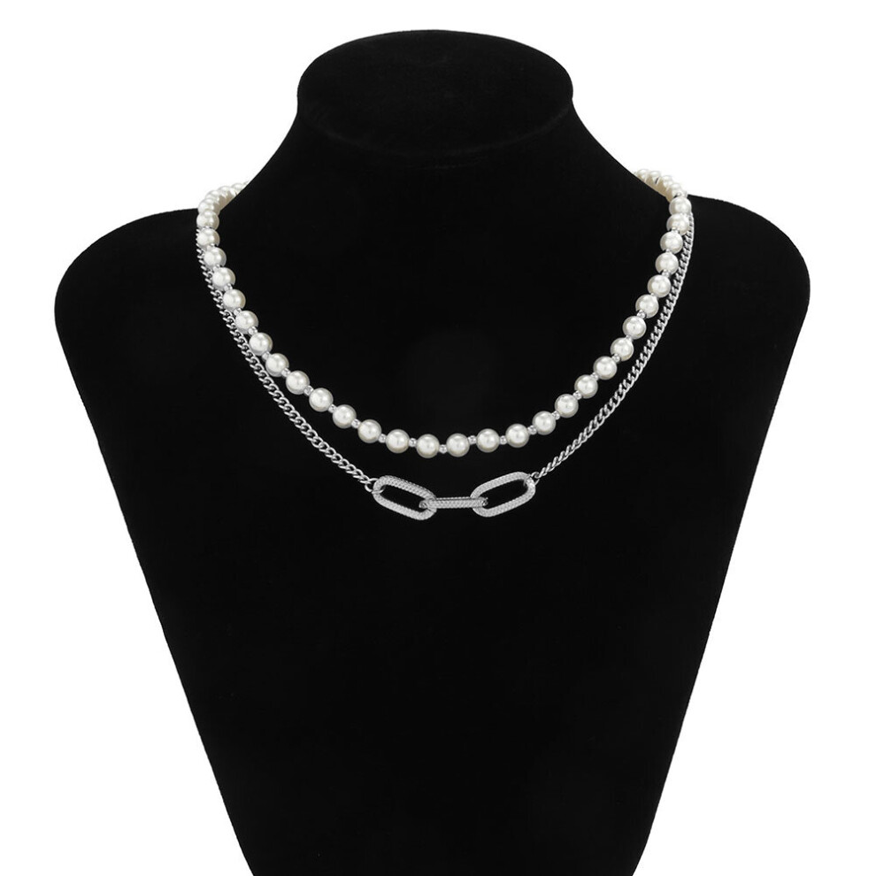 (silver) Geometric Imitation Pearl Necklace Hip Hop Style - Image 5