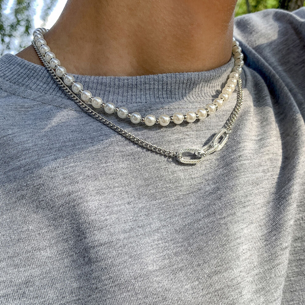 (silver) Geometric Imitation Pearl Necklace Hip Hop Style - Image 6