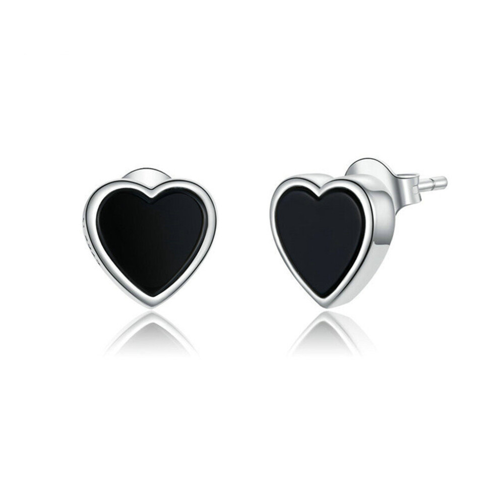Silver plating Black Heart Stud Earrings for Women Jewelry