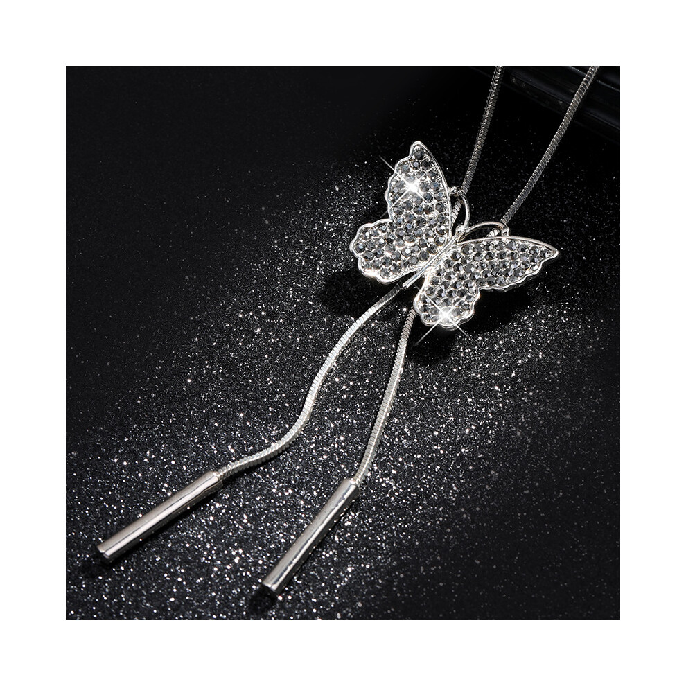 (Silver) Premium Butterfly Necklace For Women Long Elegant Snake Chain With Stunning Details