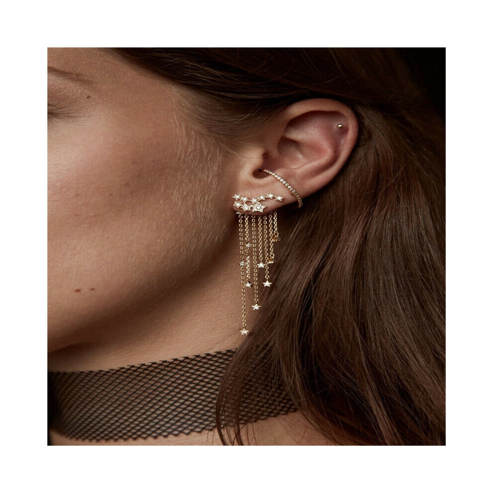 (Silver) Shooting Star Rhinestone Long Tassels Drop Hook Dangle Earrings Gold Silver New - Image 4