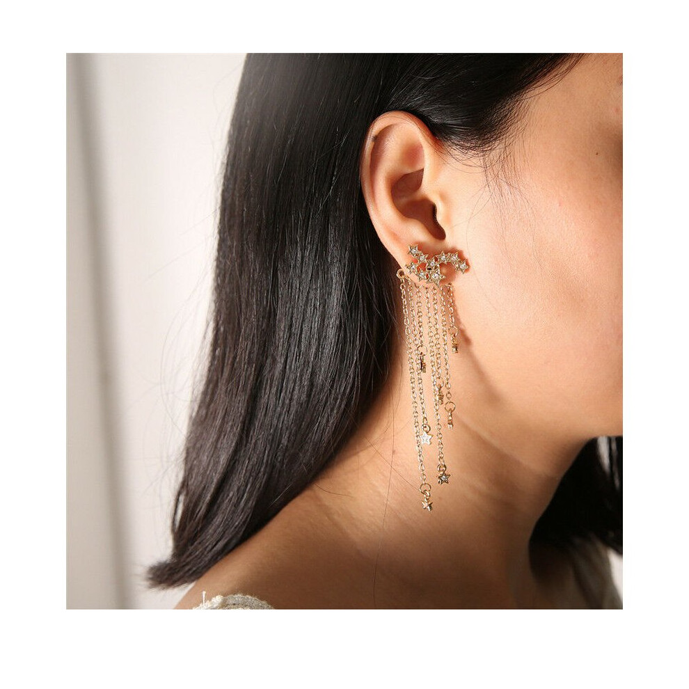 (Silver) Shooting Star Rhinestone Long Tassels Drop Hook Dangle Earrings Gold Silver New - Image 5