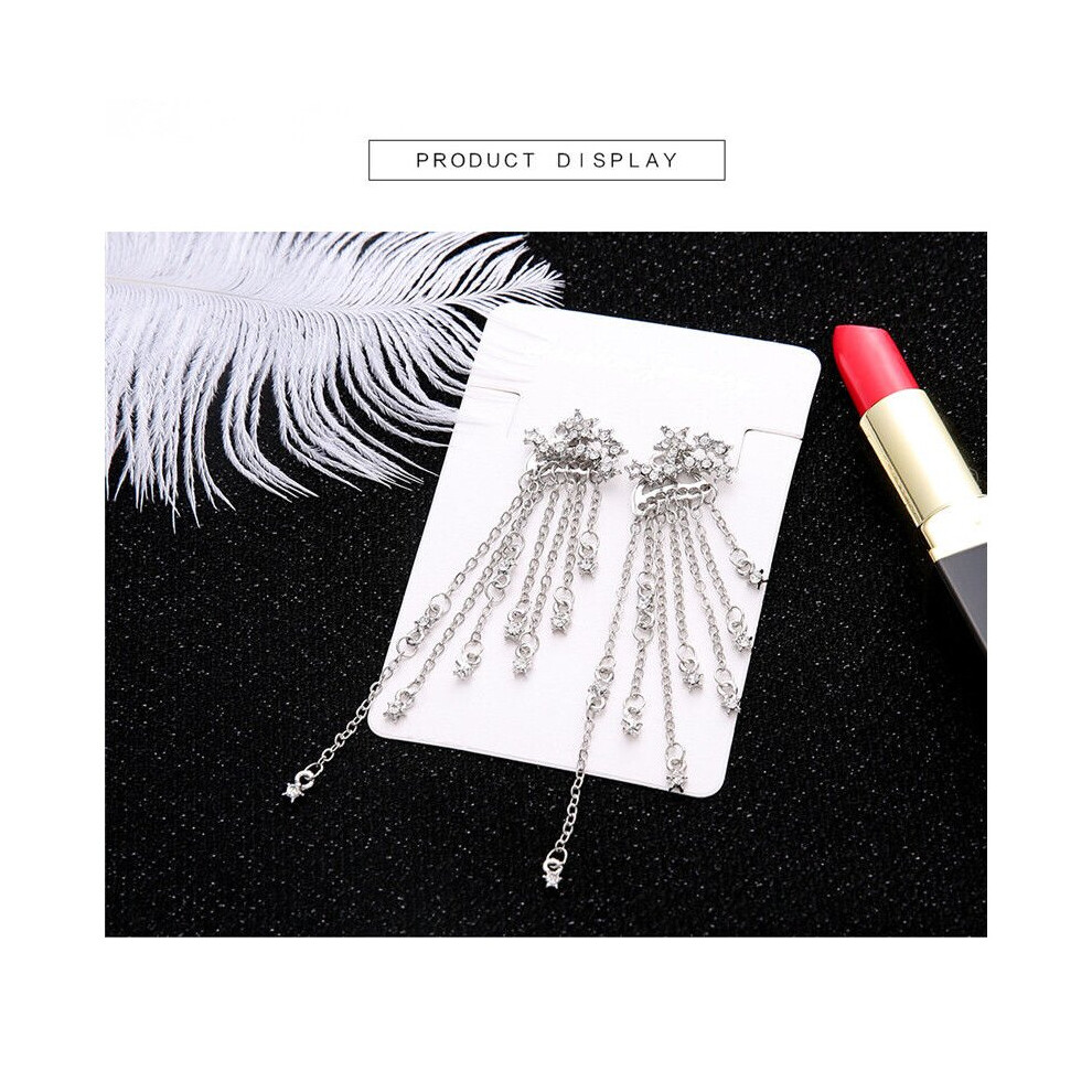 (Silver) Shooting Star Rhinestone Long Tassels Drop Hook Dangle Earrings Gold Silver New - Image 6