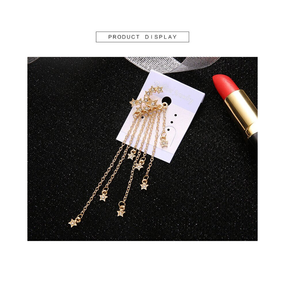 (Silver) Shooting Star Rhinestone Long Tassels Drop Hook Dangle Earrings Gold Silver New - Image 7