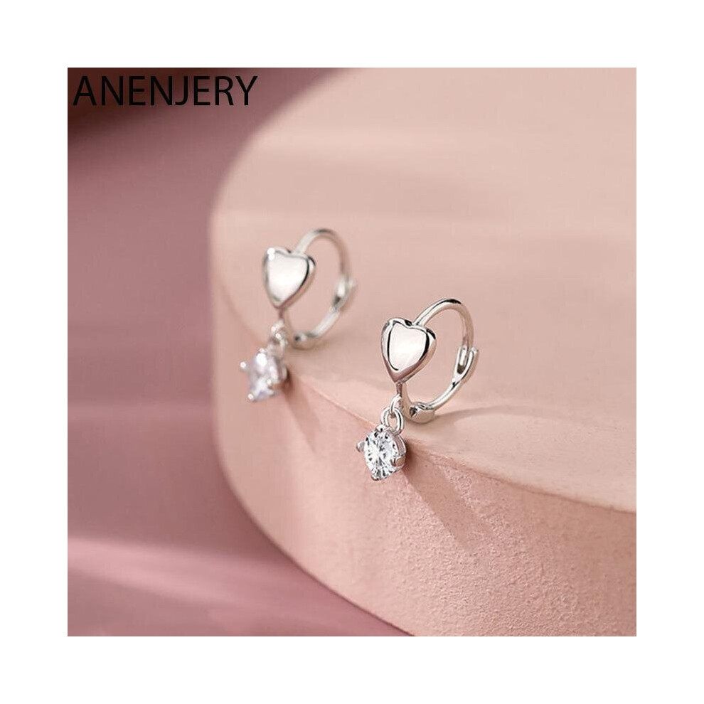 Silver Zircon Tassel Love Heart Hoop Earrings For Women Delicate Sweet Party Jewelry Gift