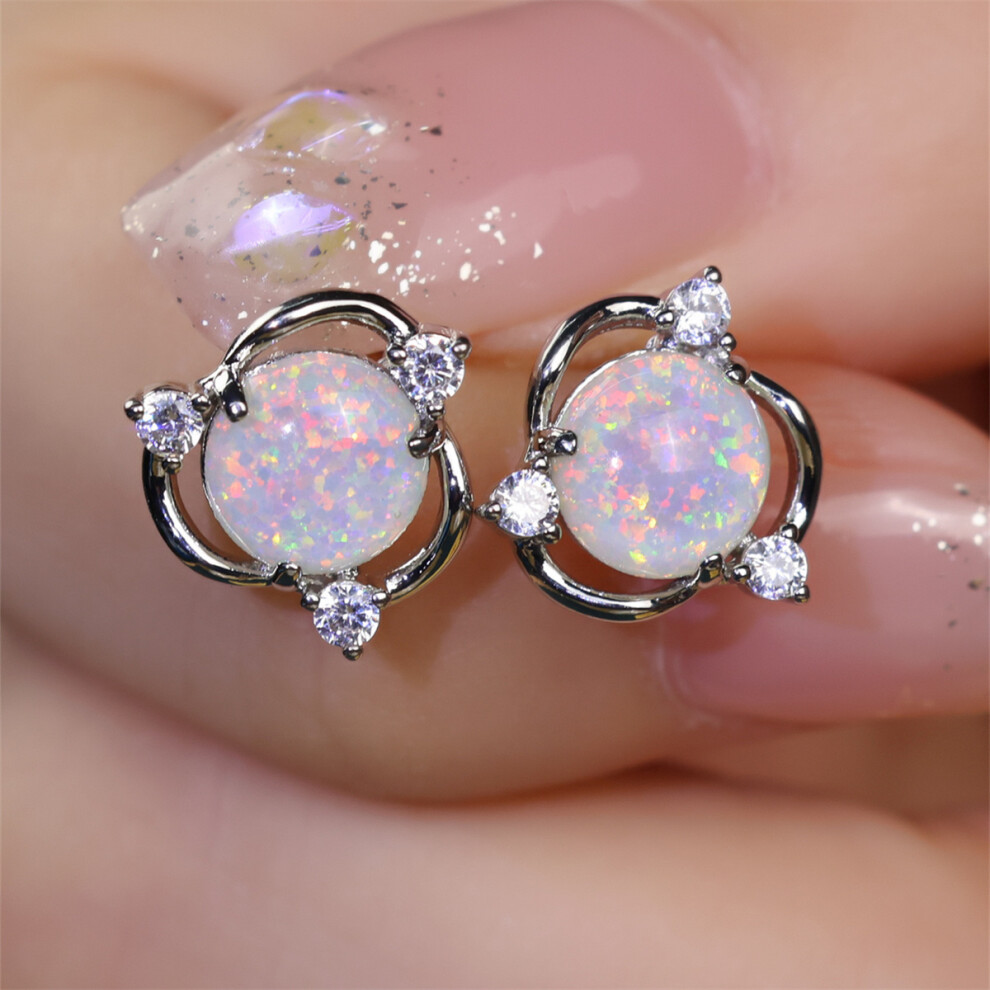(Silvery White Opal) Exquisite Stud Earrings Copper Jewelry Embellished With Opal With Tiny Flower Design Elegant Vintage Style Valentine's Day Gift - Image 2