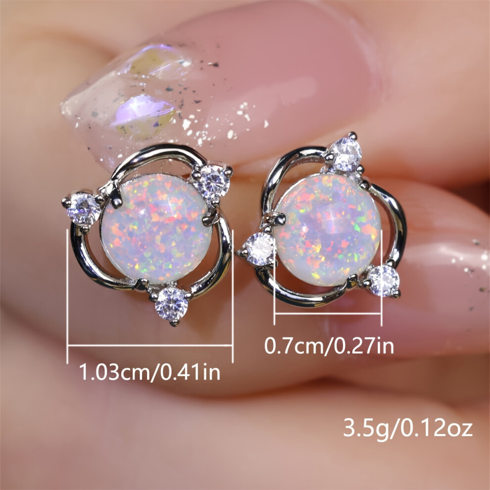 (Silvery White Opal) Exquisite Stud Earrings Copper Jewelry Embellished With Opal With Tiny Flower Design Elegant Vintage Style Valentine's Day Gift - Image 3
