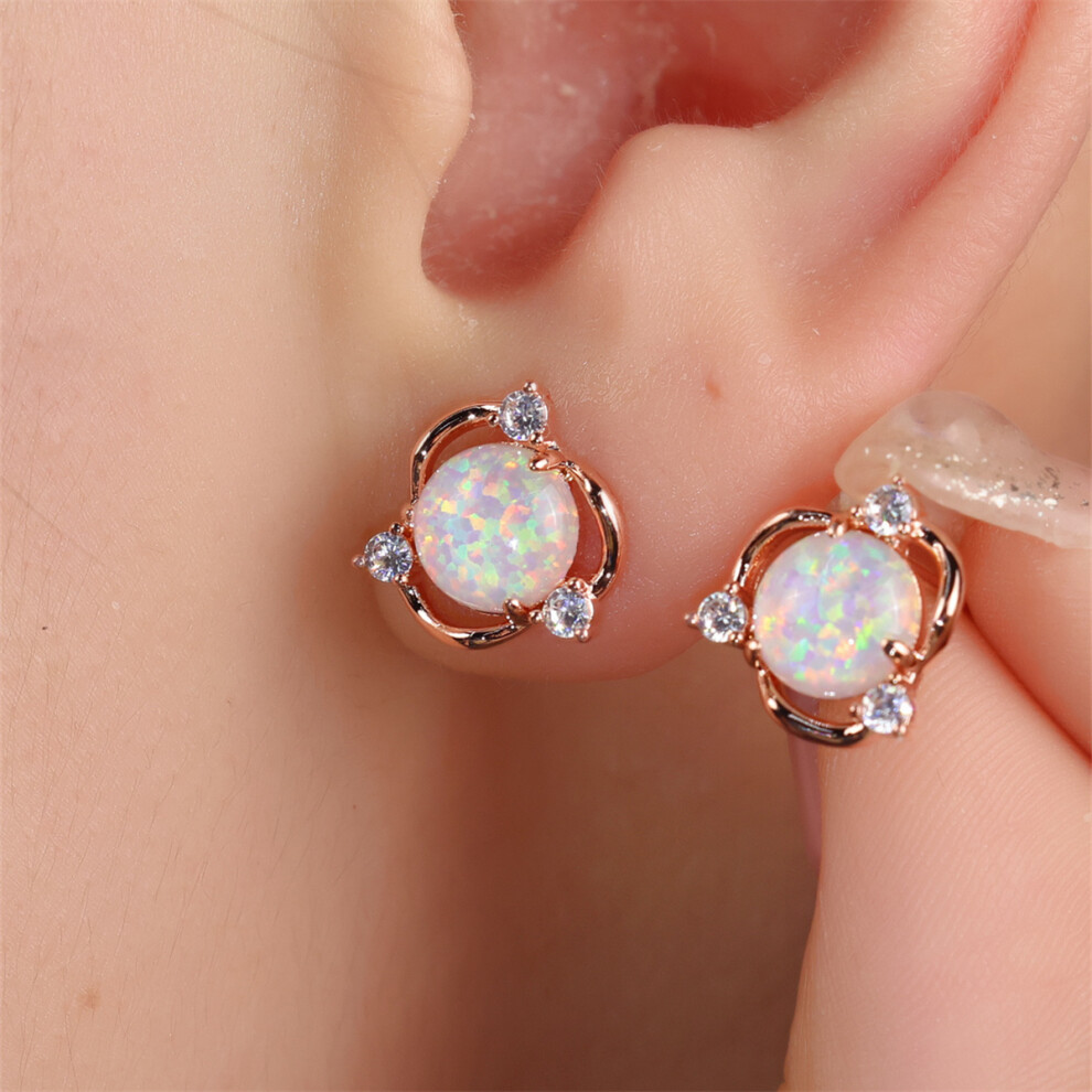 (Silvery White Opal) Exquisite Stud Earrings Copper Jewelry Embellished With Opal With Tiny Flower Design Elegant Vintage Style Valentine's Day Gift - Image 4