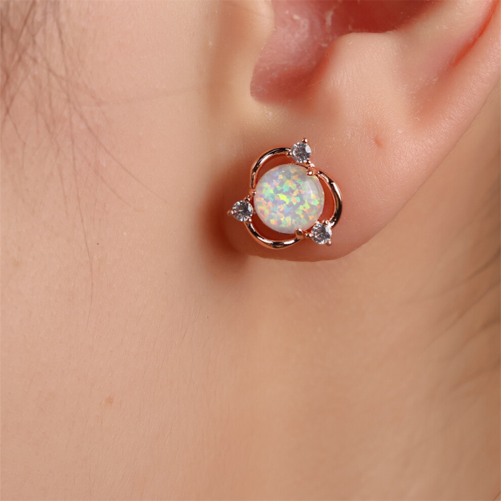 (Silvery White Opal) Exquisite Stud Earrings Copper Jewelry Embellished With Opal With Tiny Flower Design Elegant Vintage Style Valentine's Day Gift - Image 5