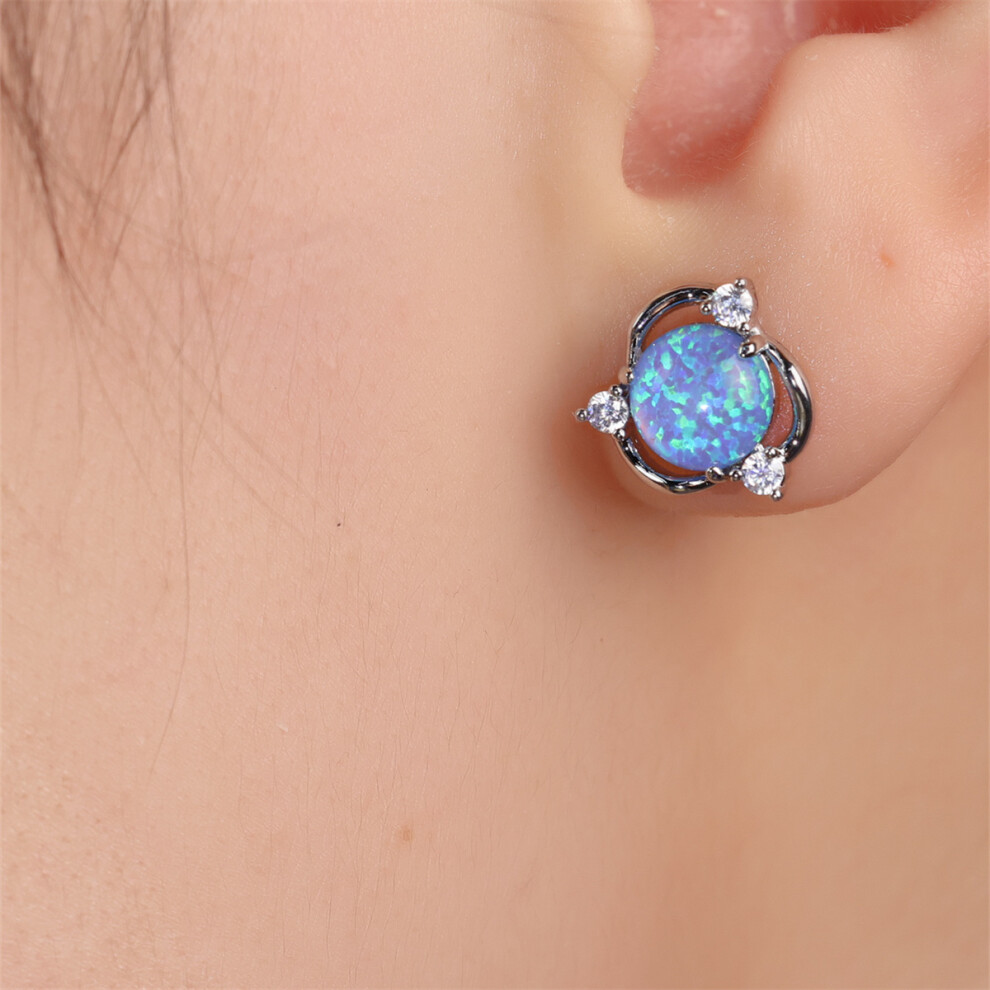 (Silvery White Opal) Exquisite Stud Earrings Copper Jewelry Embellished With Opal With Tiny Flower Design Elegant Vintage Style Valentine's Day Gift - Image 7