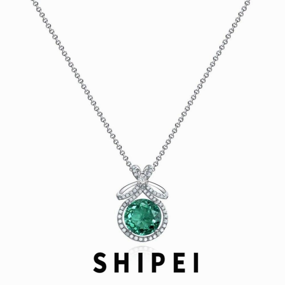Solid 925 Sterling Silver Round Cut 3CT Emerald Aquamarine Women Necklace Pendant Fine Jewelry Christmas Gift - Image 2