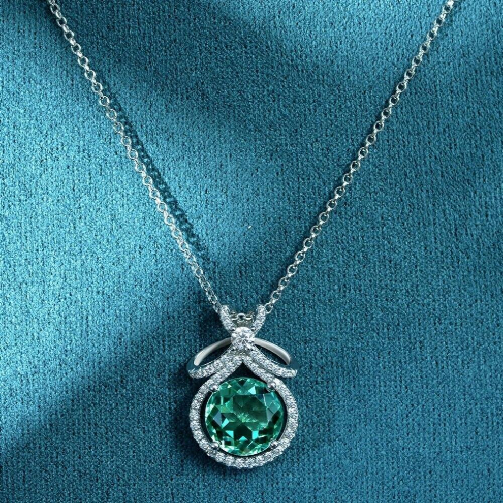 Solid 925 Sterling Silver Round Cut 3CT Emerald Aquamarine Women Necklace Pendant Fine Jewelry Christmas Gift - Image 4