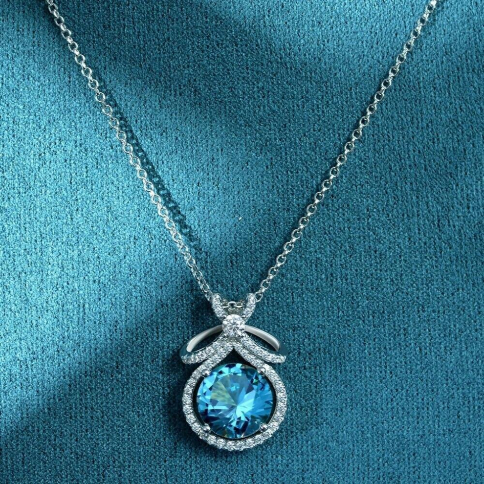 Solid 925 Sterling Silver Round Cut 3CT Emerald Aquamarine Women Necklace Pendant Fine Jewelry Christmas Gift - Image 5