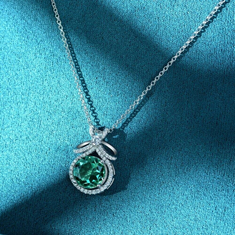 Solid 925 Sterling Silver Round Cut 3CT Emerald Aquamarine Women Necklace Pendant Fine Jewelry Christmas Gift - Image 6