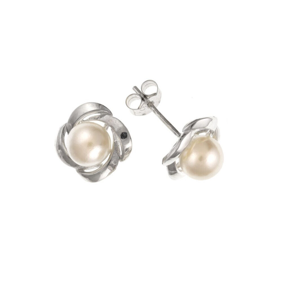 Solid Silver Pearl Earrings Studs Twist Stud 925 Hallmark