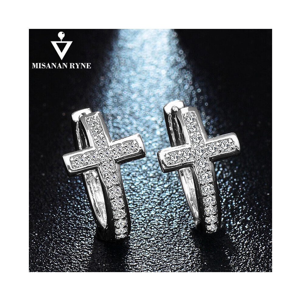 Special Geometrical Silver Cross Earrings Brinco High-Grade CZ Zircon Hoop Earring For Women Boucle d'oreille - Image 2