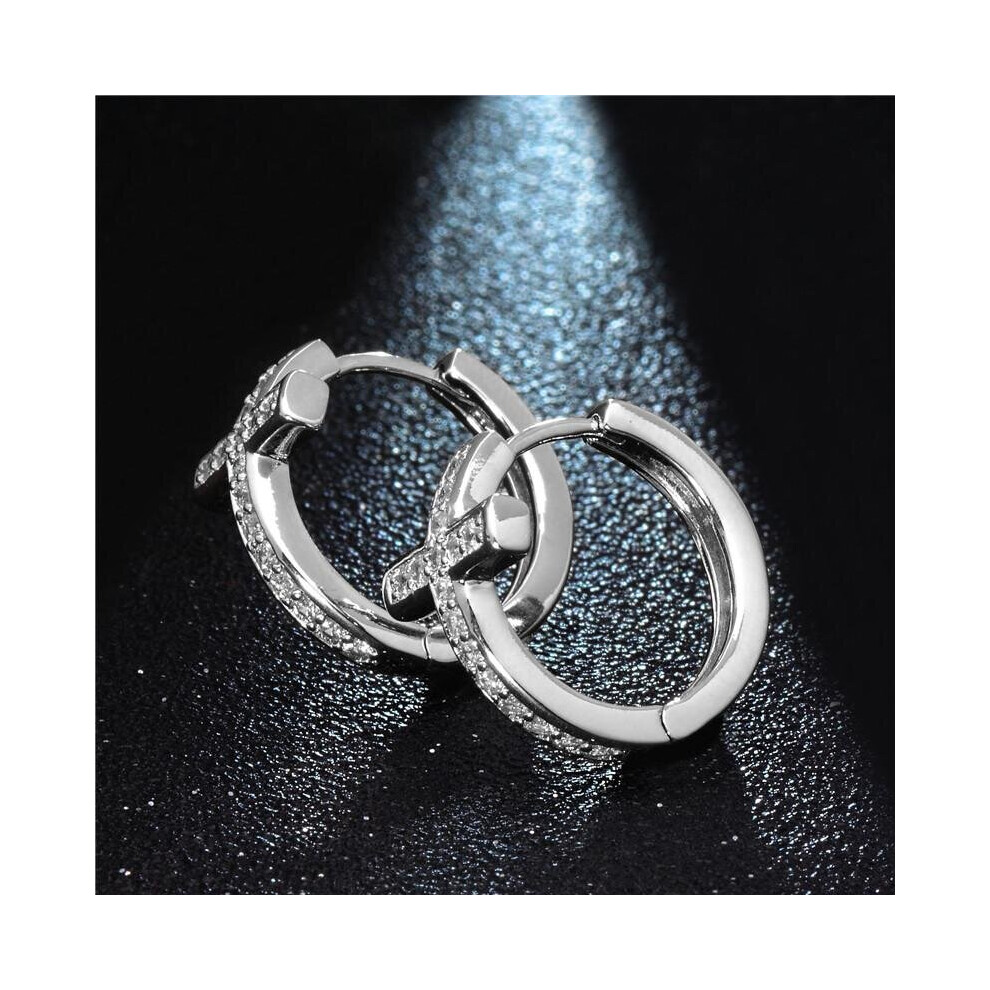 Special Geometrical Silver Cross Earrings Brinco High-Grade CZ Zircon Hoop Earring For Women Boucle d'oreille - Image 5