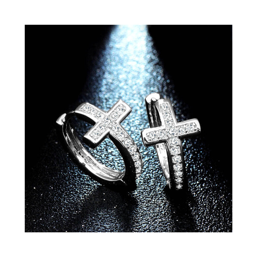 Special Geometrical Silver Cross Earrings Brinco High-Grade CZ Zircon Hoop Earring For Women Boucle d'oreille