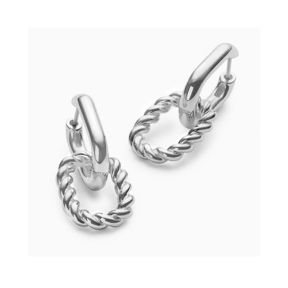 Stainless Steel Drop Dangle Earrings with Double Oval & Twisted Hoops - Image 3