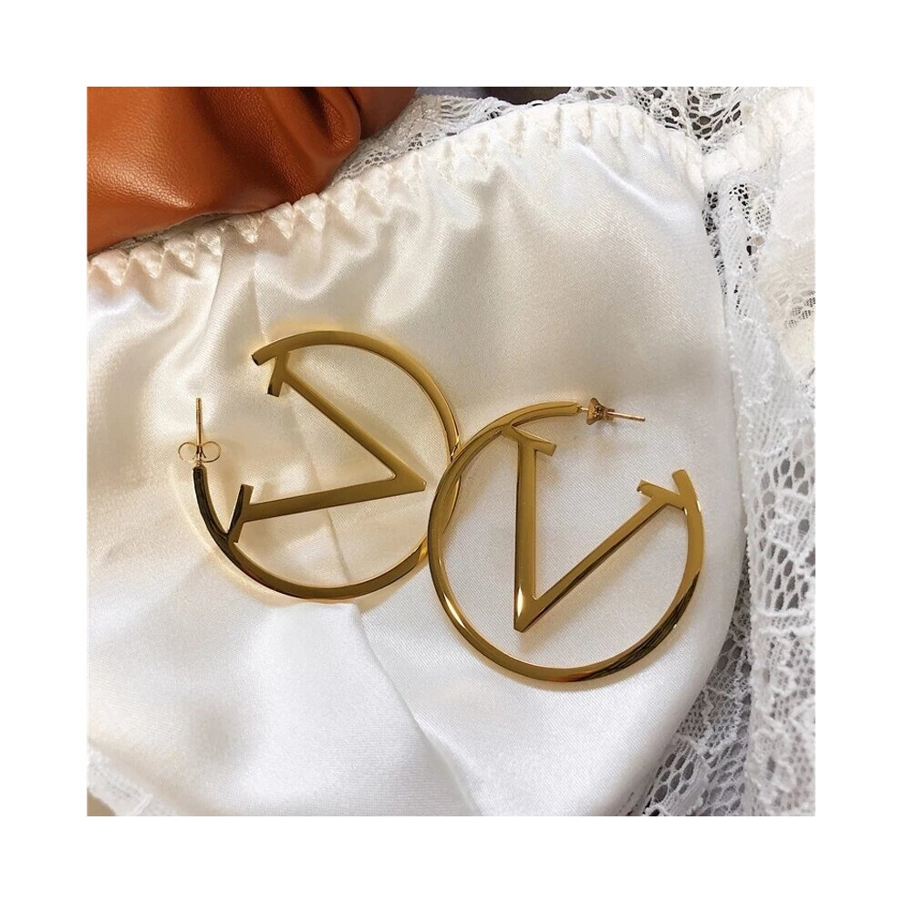 Stainless Steel Letter V Hoop Earrings for Women Ladies Punk Round Ear Gift Party Jewelry - Image 4