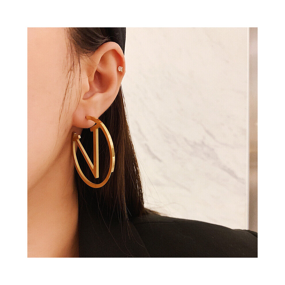 Stainless Steel Letter V Hoop Earrings for Women Ladies Punk Round Ear Gift Party Jewelry - Image 6